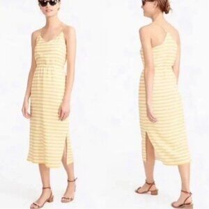 NWT J.Crew Silk Slip Midi Dress Size 6 Yellow Striped Carrie Cami Wedding Guest